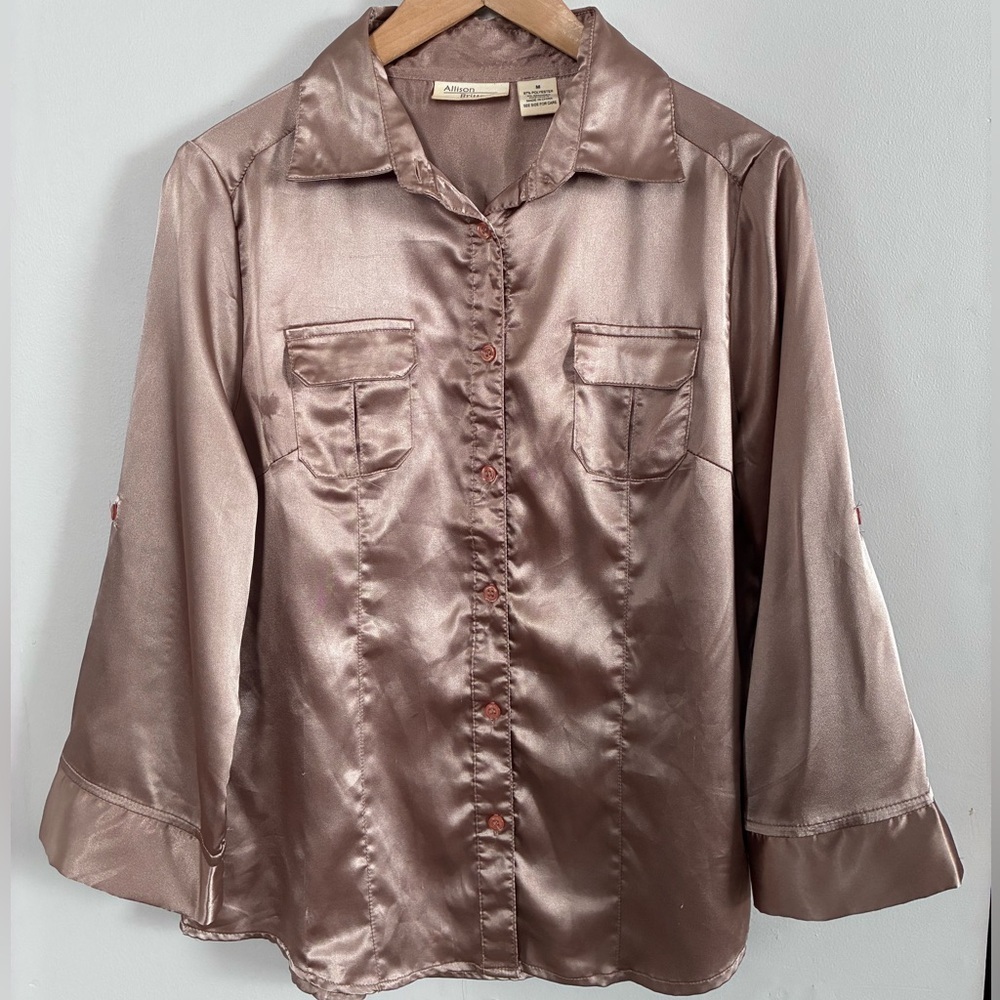 Allison Brittney Shimmering Taupe Top Sz M